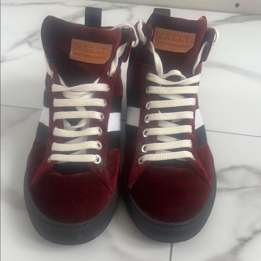 Bally Men's Burgundy Velvet High-Top Sneakers